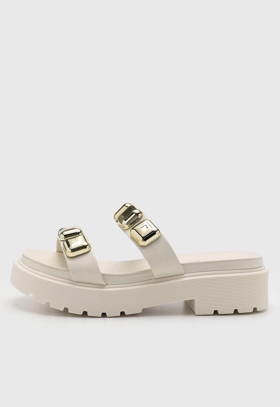 Sandália Feminina Vizzano Salto Bloco Off-White