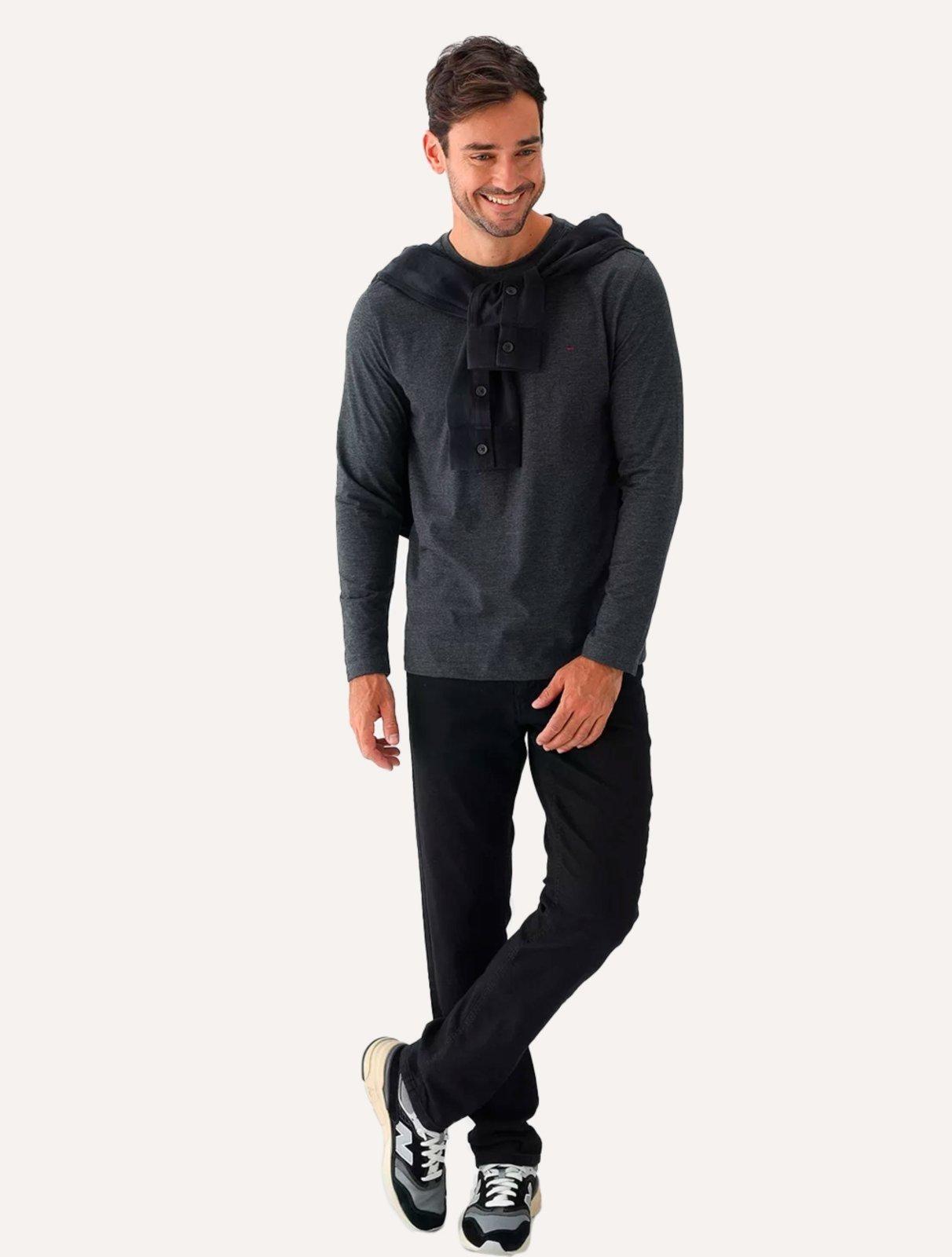 Camiseta Aramis Masculina Manga Longa Basica Logo Grafite Mescla