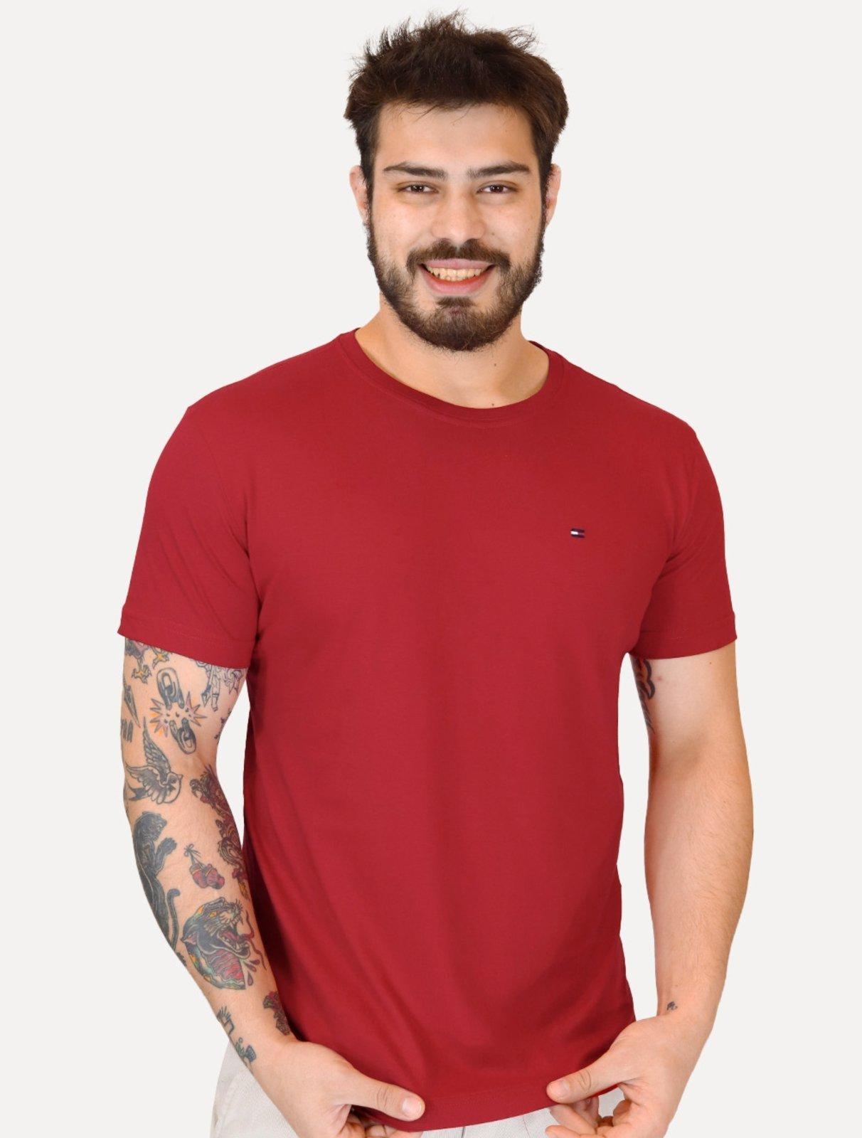 Camiseta Tommy Hilfiger Masculina Essential Cotton Vermelho Escuro