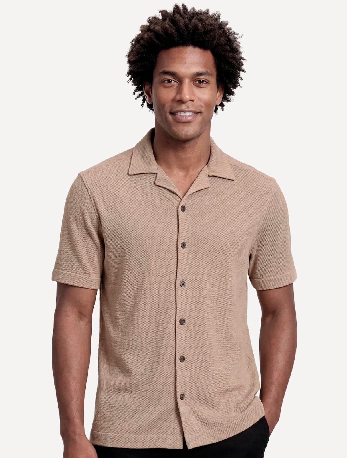 Camisa Aramis Masculina Manga Curta Piquet Bowling Tricot Areia