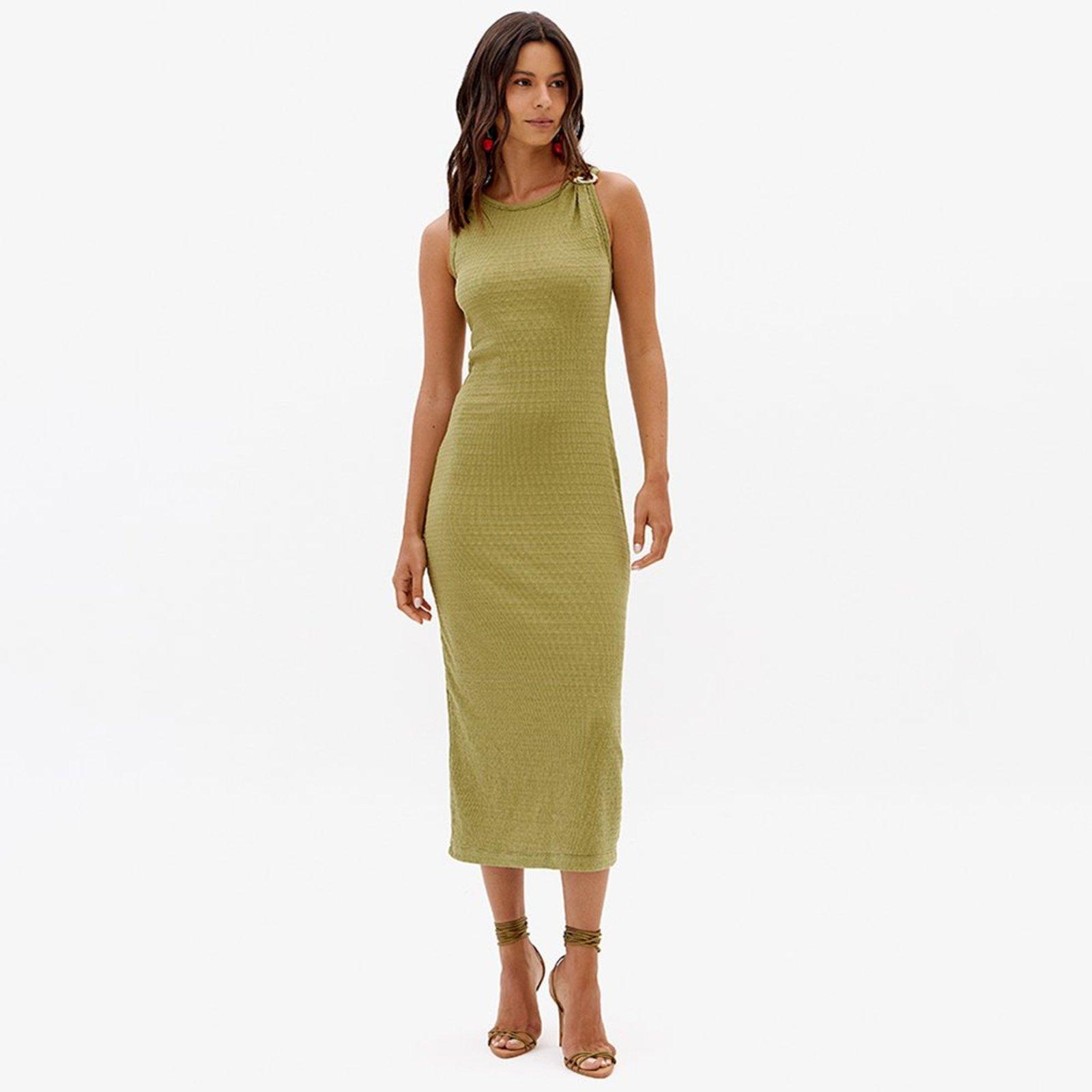 Vestido Super Midi Lança Perfume Shrt Sl Pr27 Verde Feminino