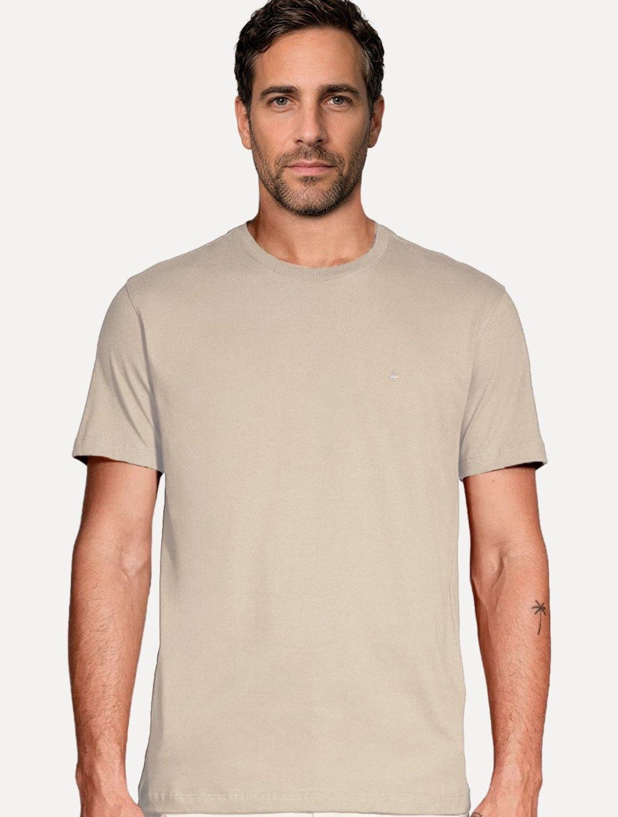 Camiseta Aramis Masculina Basic Lisa Mono Logo Amêndoa