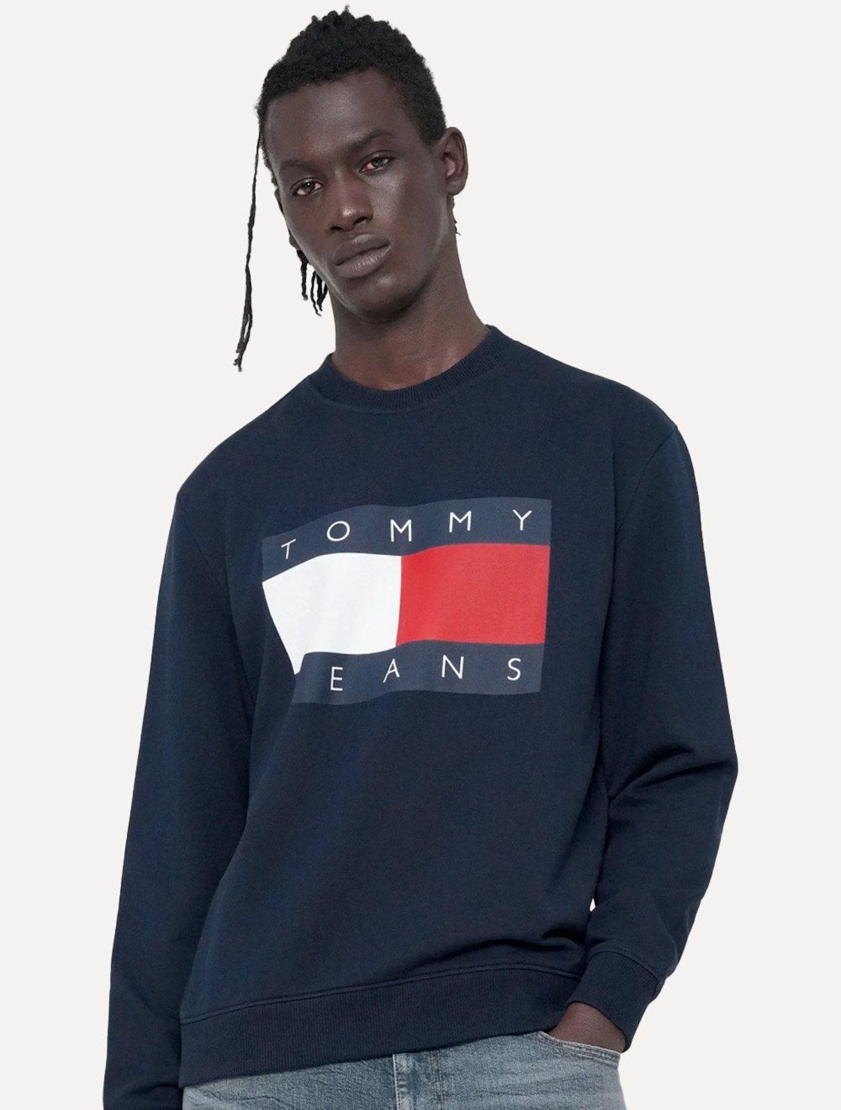 Moletom Tommy Jeans Masculino Big Flag Crewneck Azul Marinho