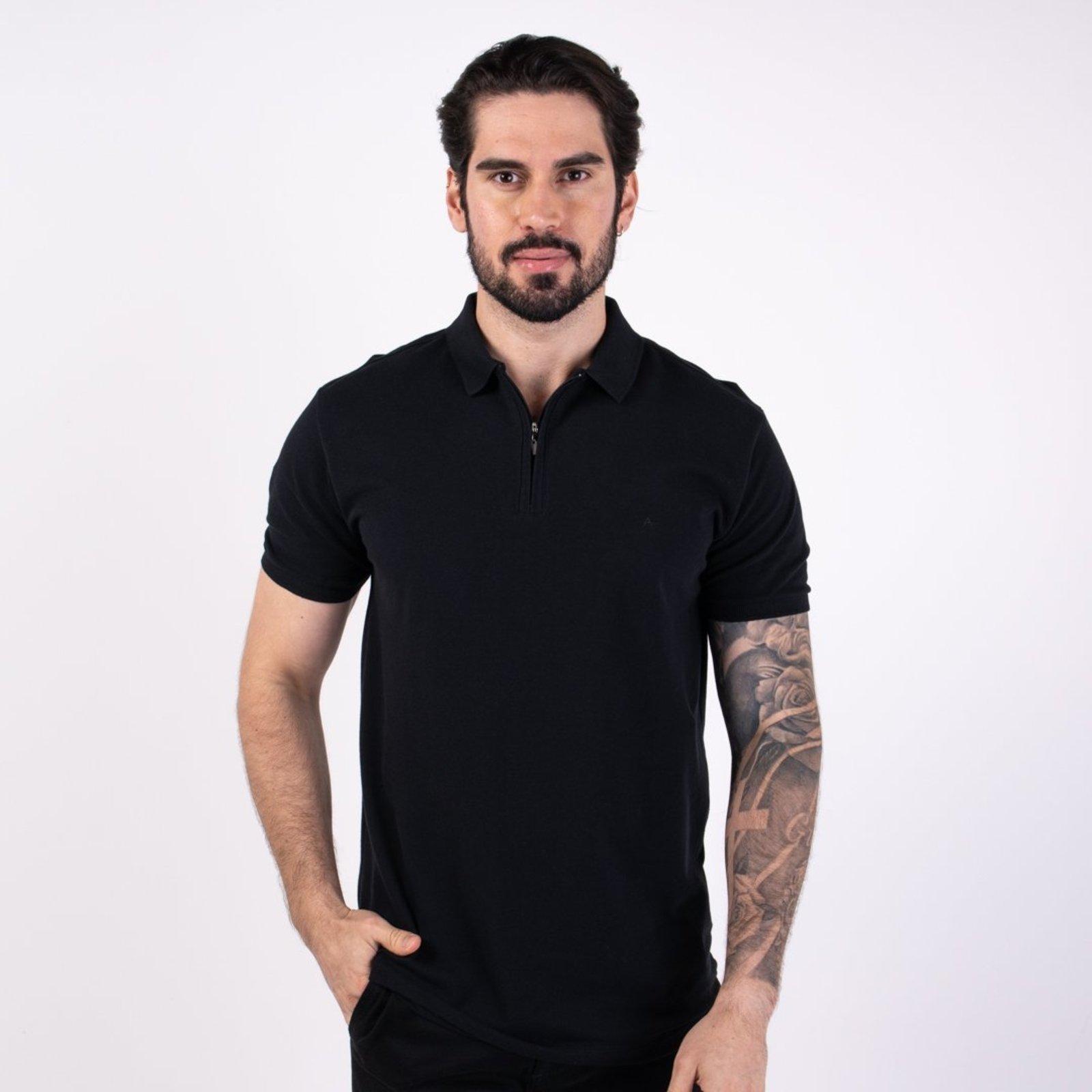 Camisa Polo Aramis Piquet Zíper Monocromática Preta
