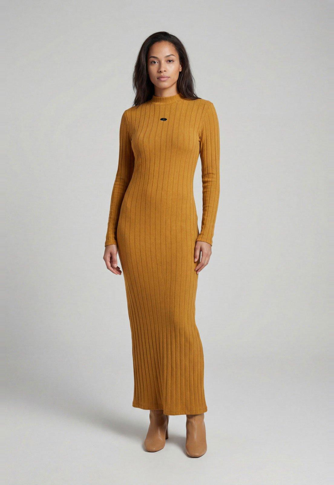 Vestido Longo Feminino Colcci Justo Manga Longa Mostarda