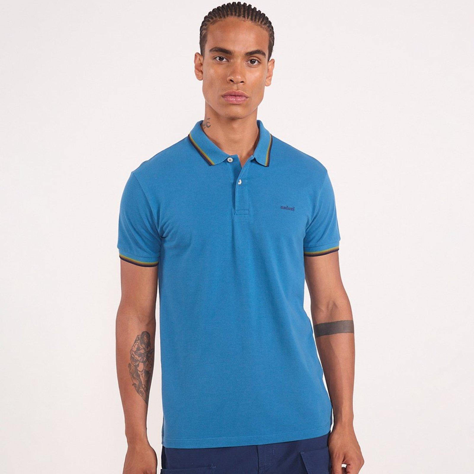 Camisa Polo Colcci Piquet 3 Listras In26 Azul Masculino