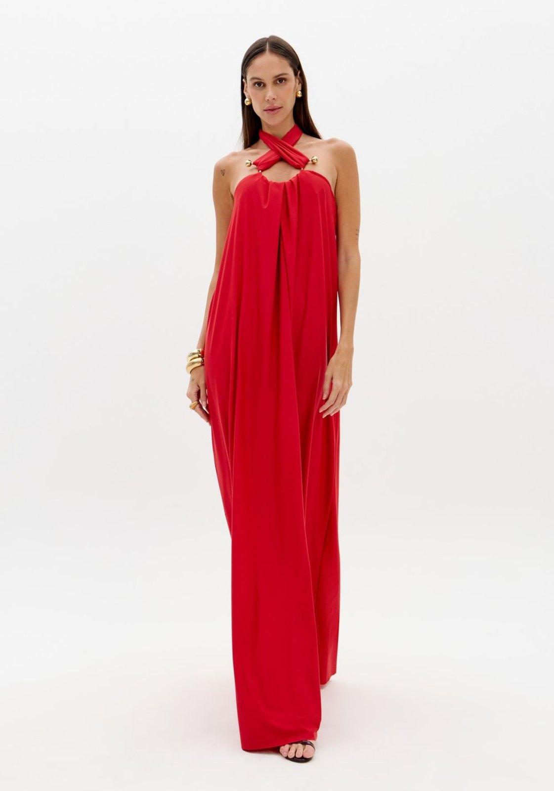 Vestido Longo Frente Única Com Metais Lança Perfume