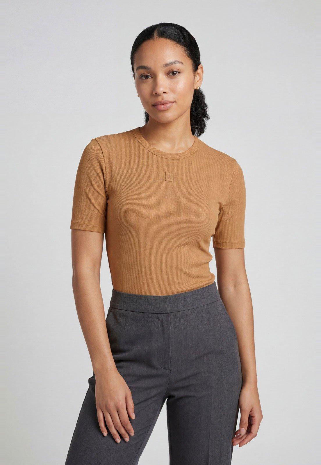 Blusa Feminina Lança Perfume Decote Redondo Caramelo