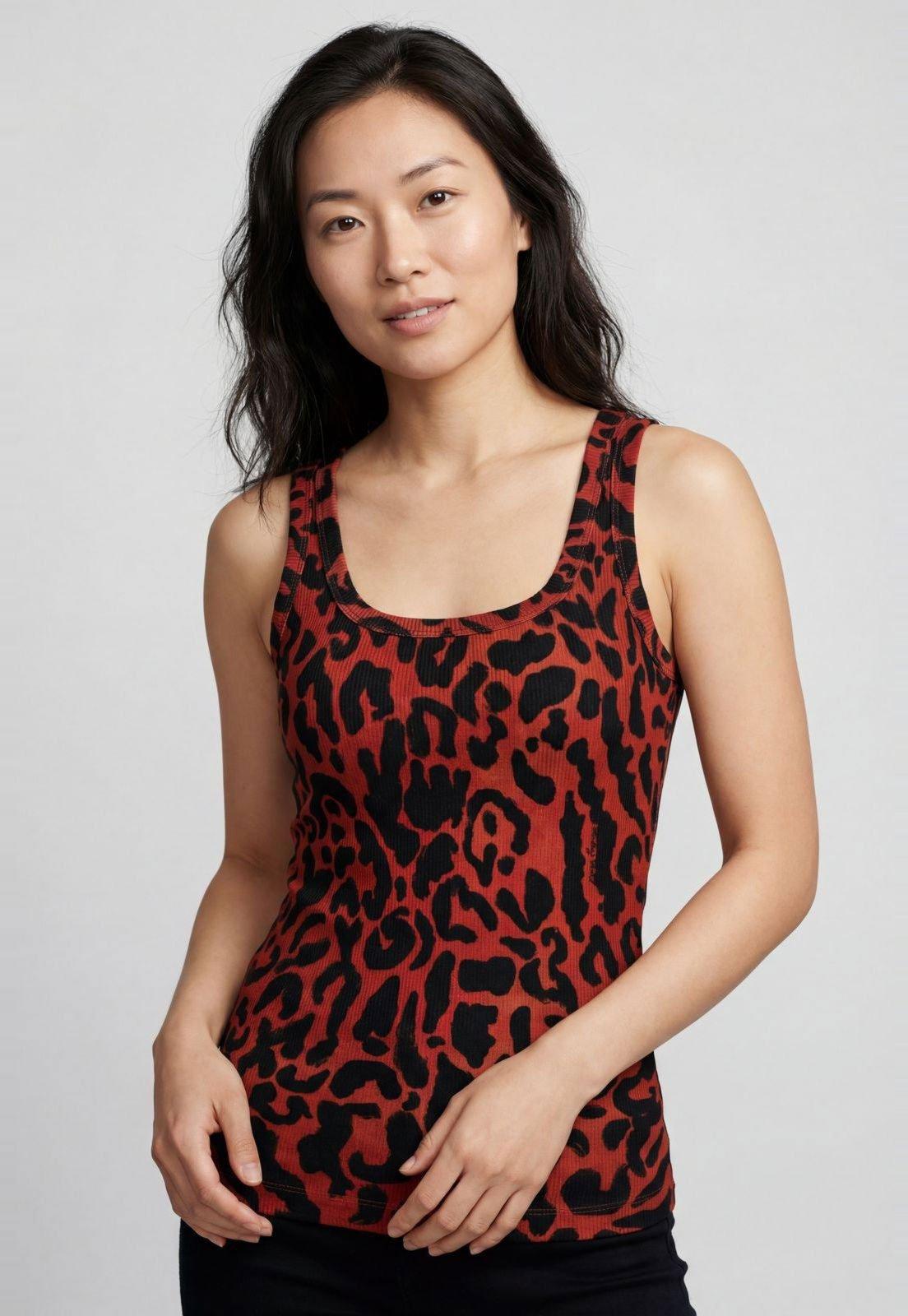 Regata Feminina Lança Perfume Estampa Animal Print Vermelha