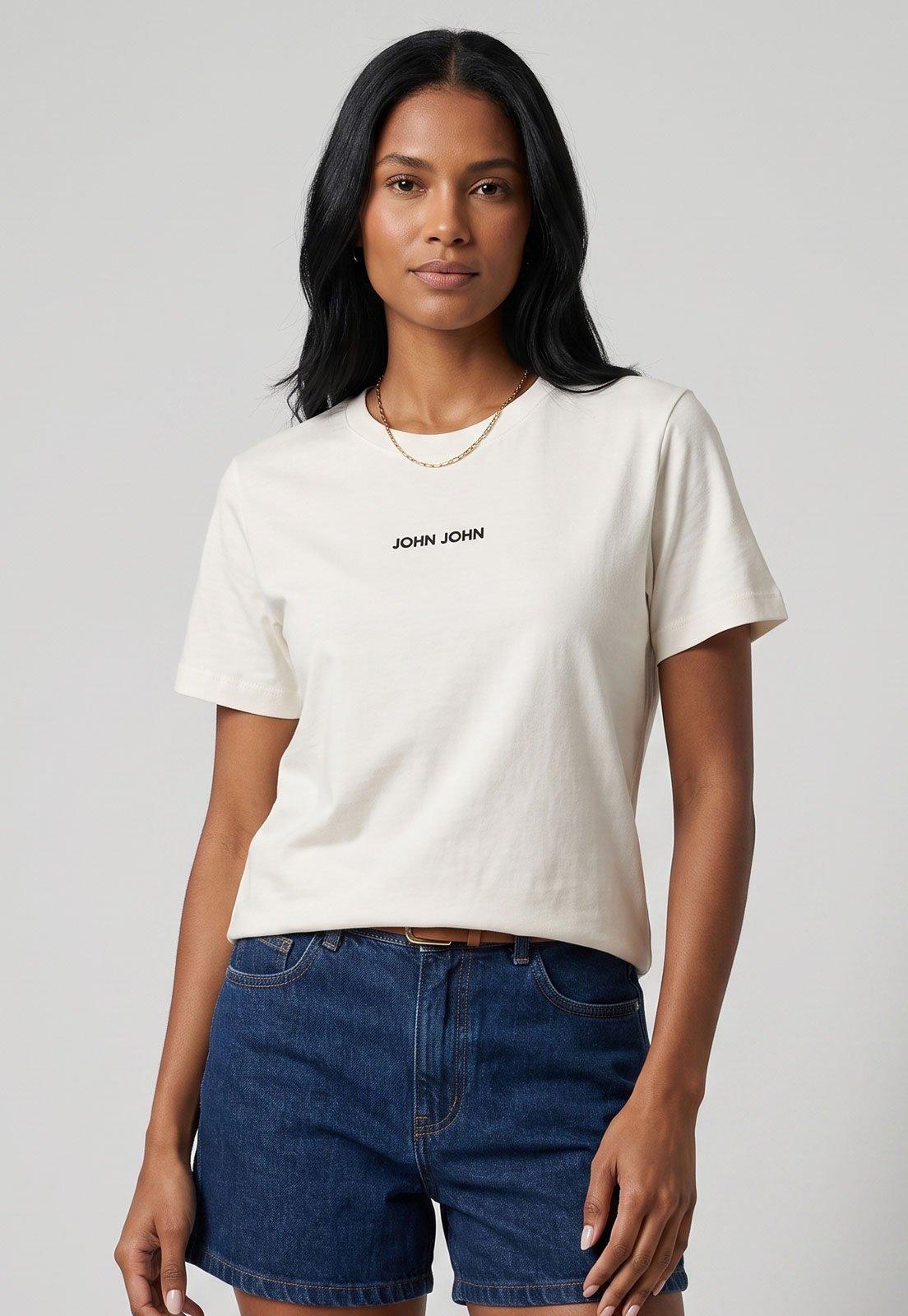 Camiseta Feminina John John Gola Redonda Branca
