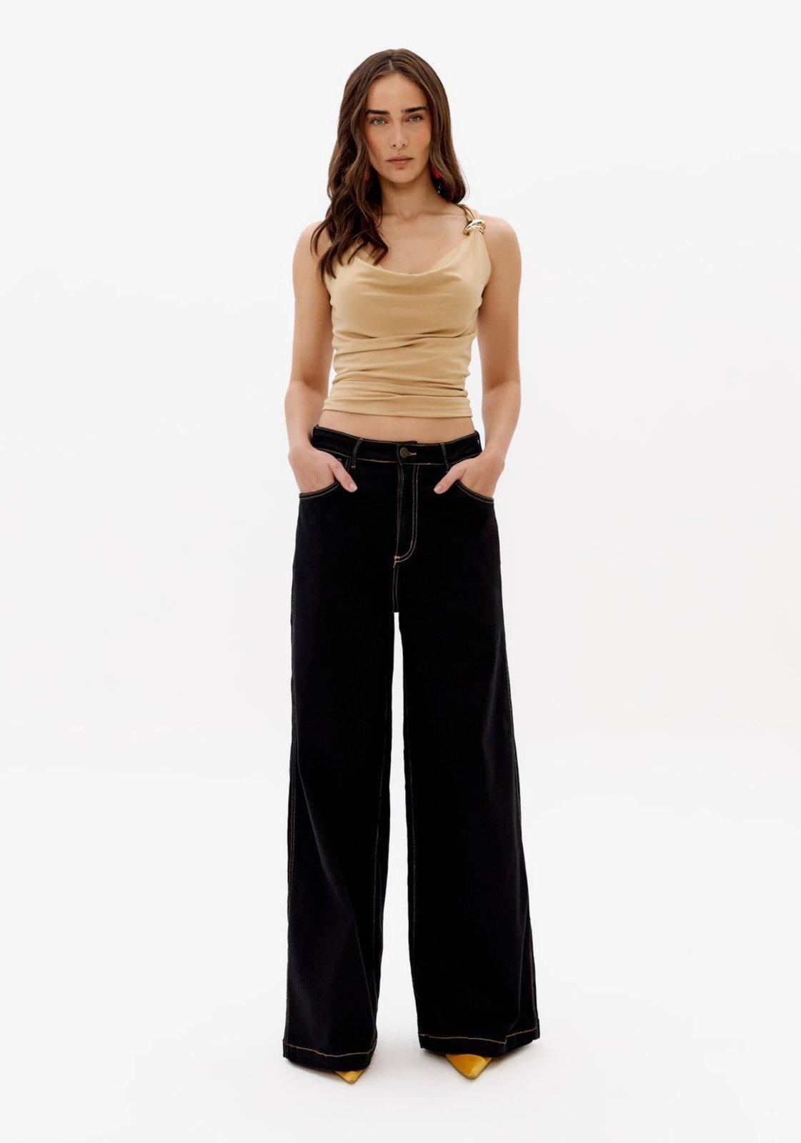 Calça Jeans Relaxed Cintura Média Lança Perfume