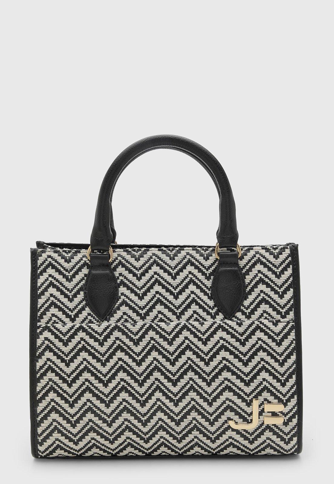 Bolsa Grande Jorge Bischoff Geométrica Preta/Off-White