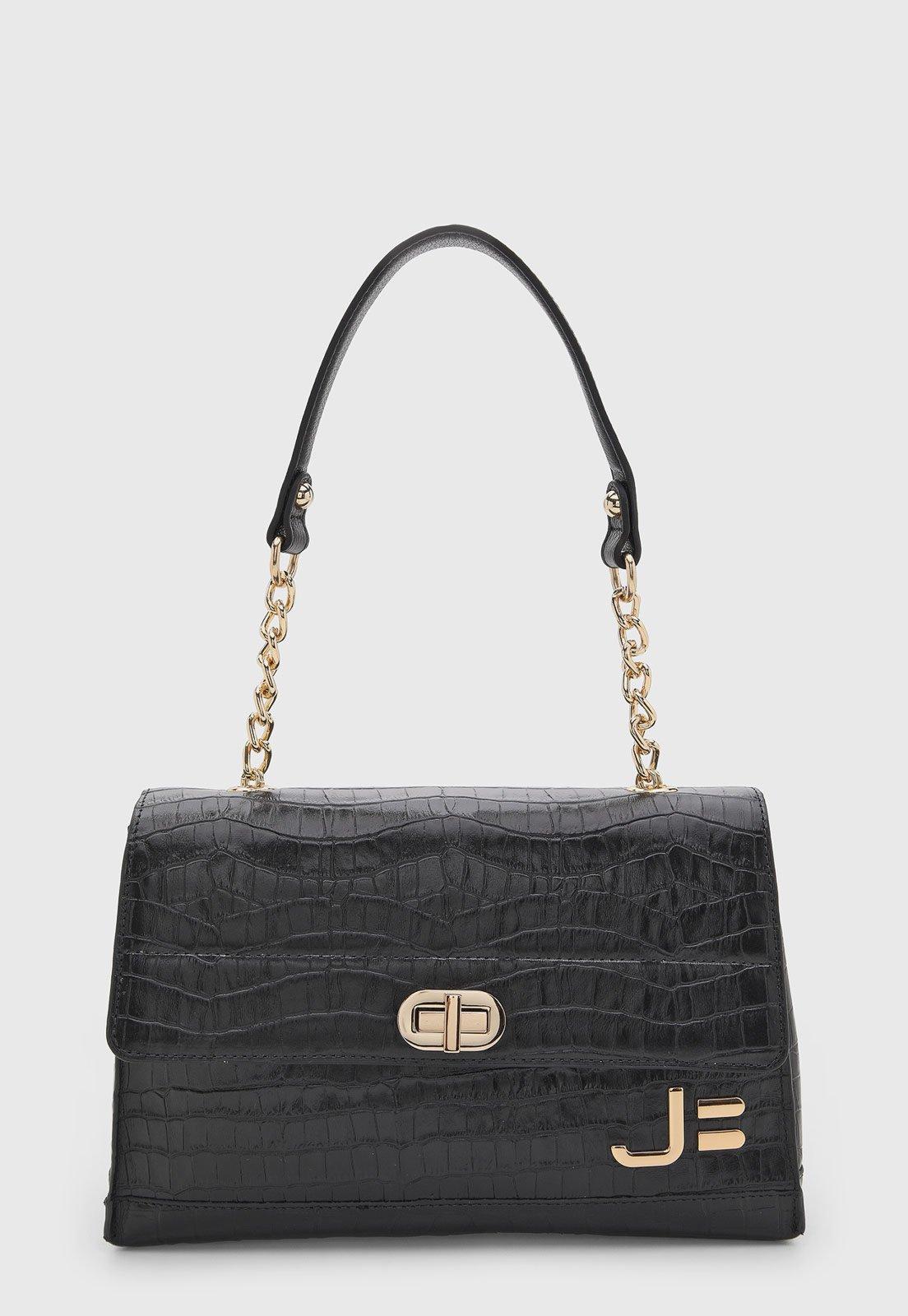 Bolsa Jorge Bischoff Textura Croco Preta