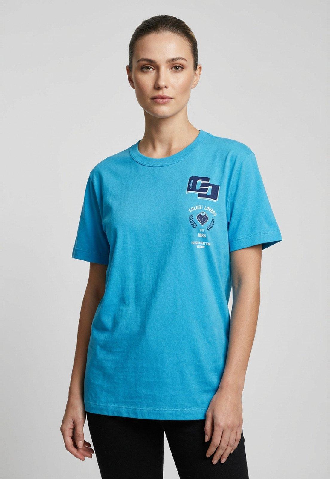 Camiseta Feminina Colcci Estampa Frontal Azul