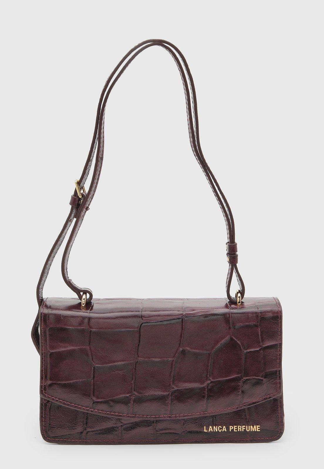 Bolsa Feminina Lança Perfume Couro Textura Croco Bordô