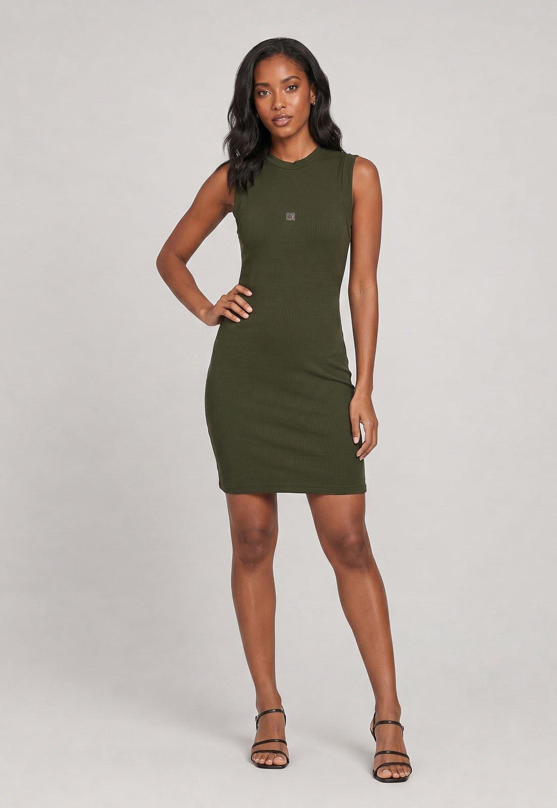 Vestido Feminino Colcci Canelado Logo Verde