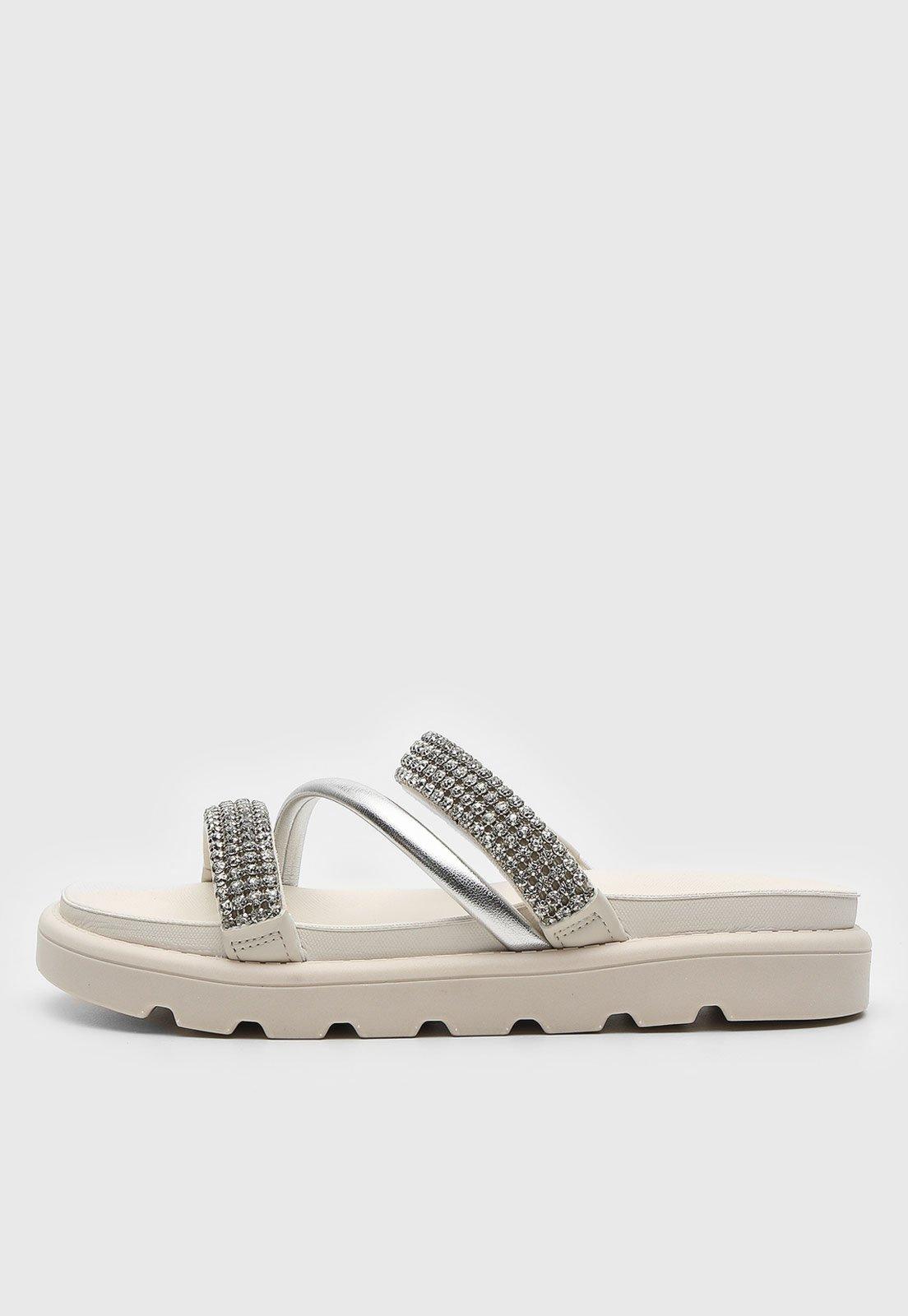 Sandália Flatform Vizzano Tiras Hotfix Off-White