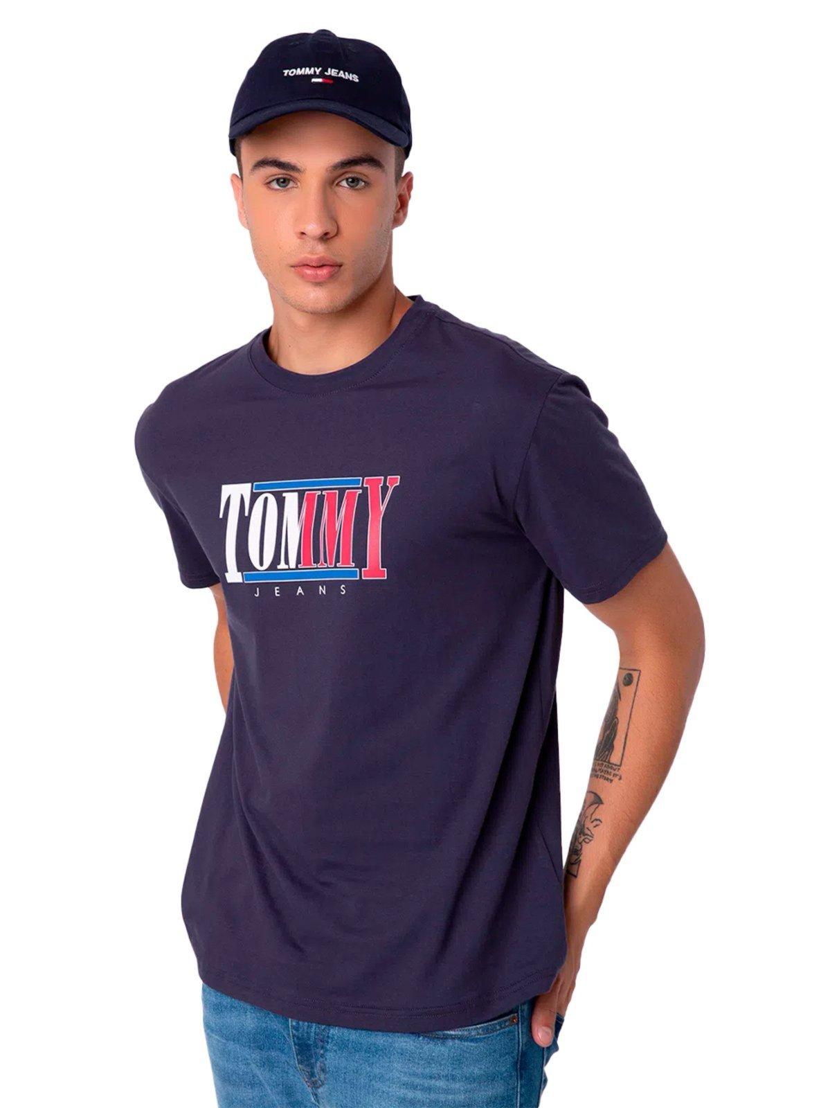 Camiseta Tommy Jeans Masculina RWB Centered Logo Azul Marinho