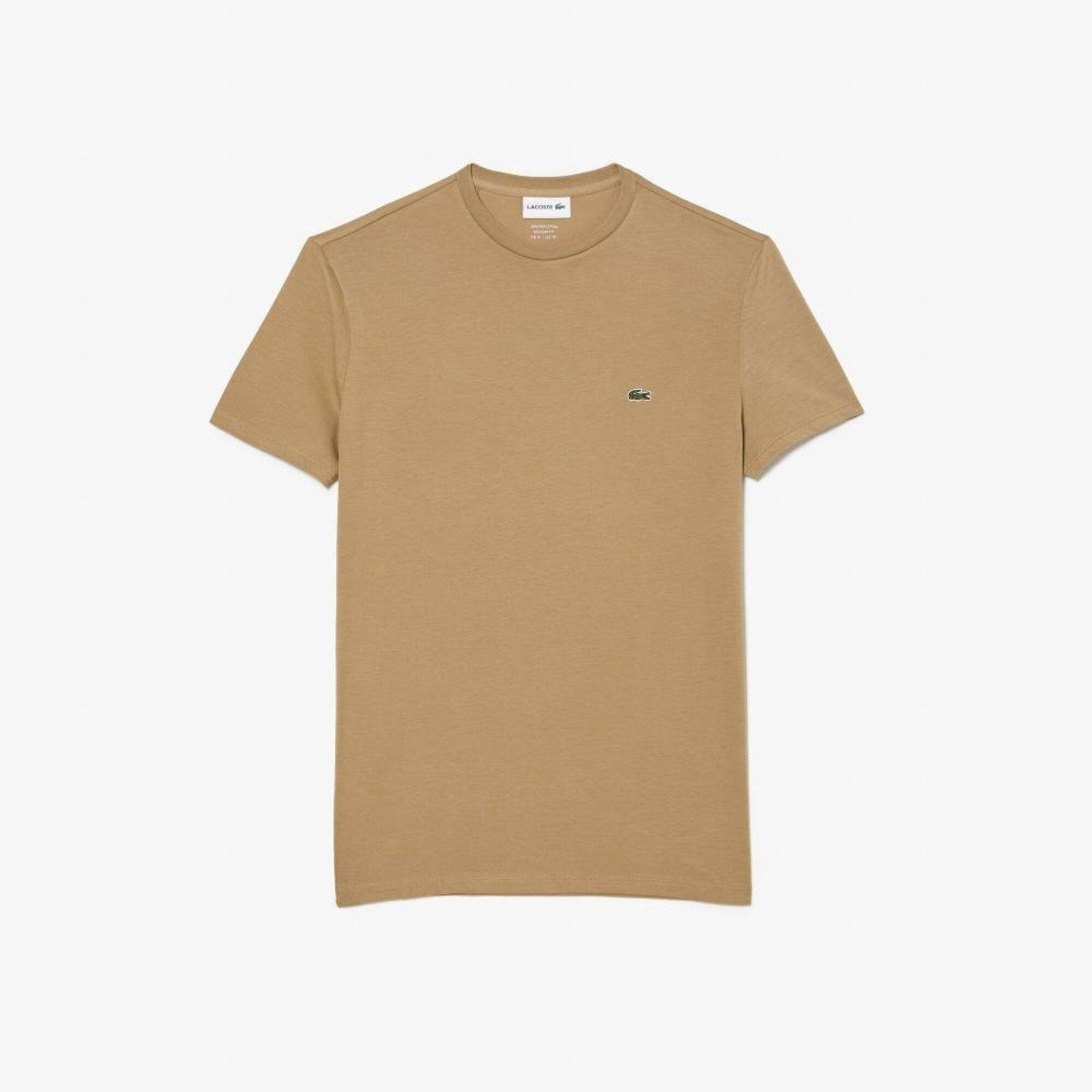 Camiseta Masculina em Jérsei de Algodão Pima com Gola Redonda Bege