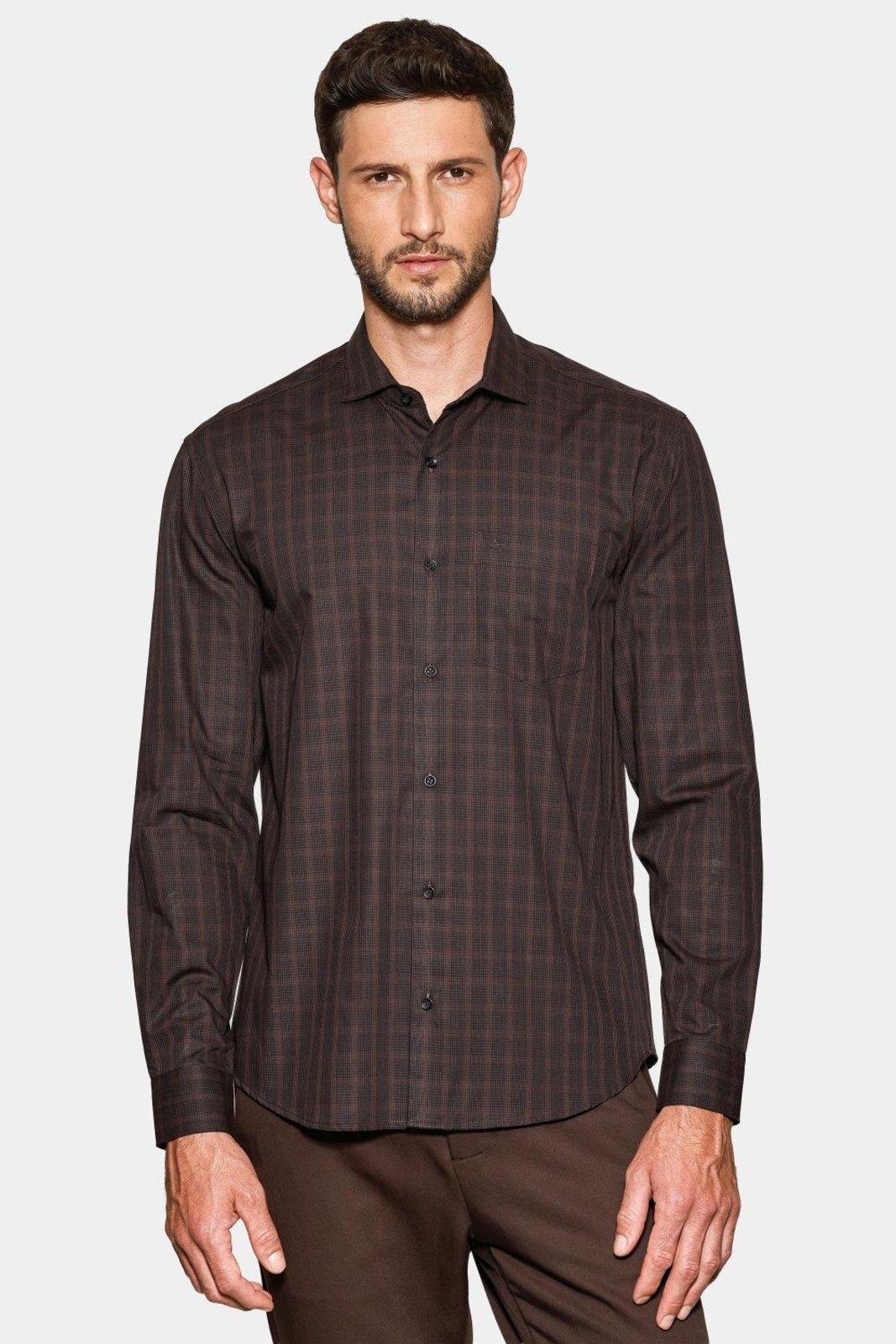 Camisa Aramis Manga Longa Mini Xadrez Shadow Preto Cafe