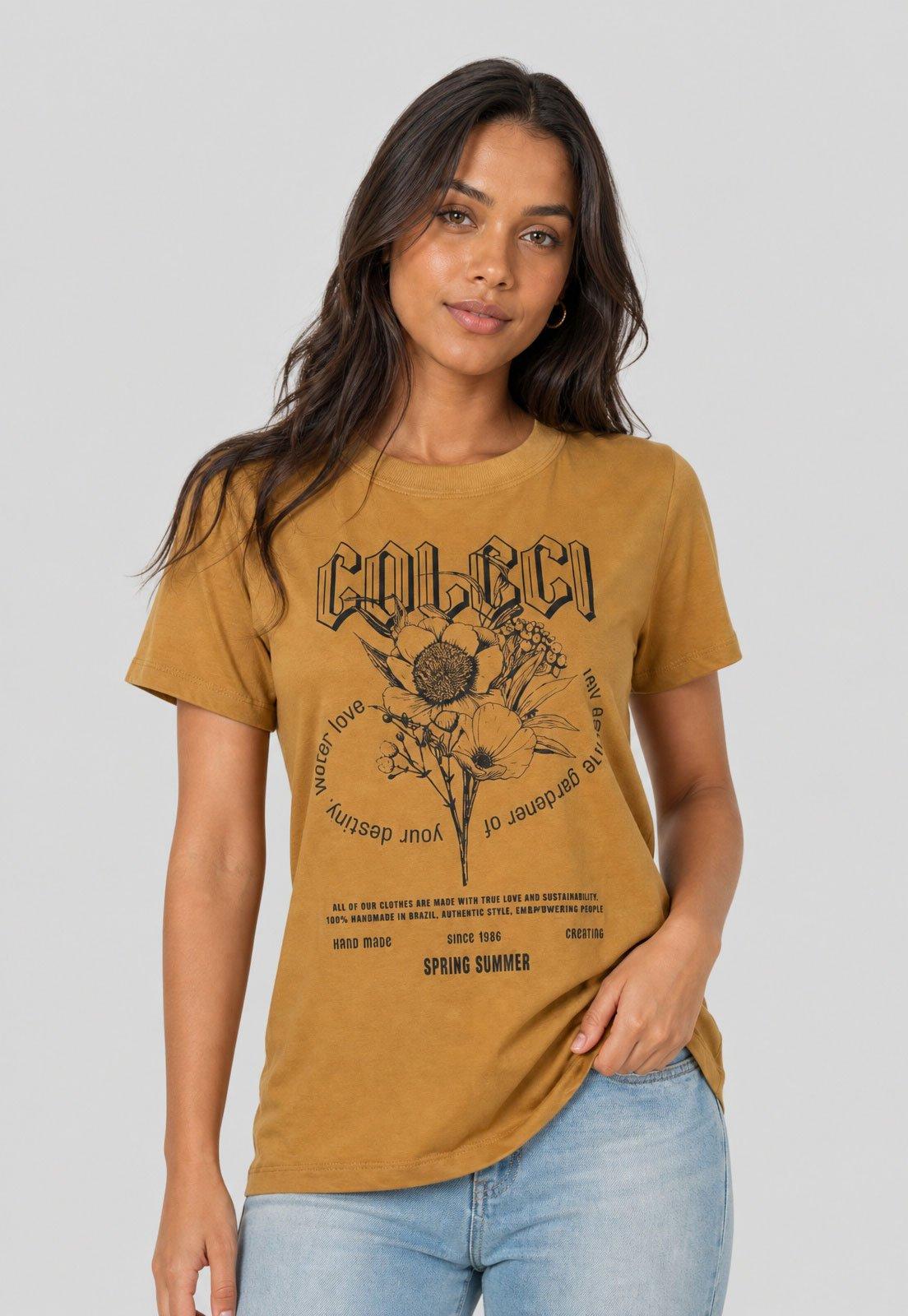 Camiseta Feminina Colcci Estampa Floral Caramelo