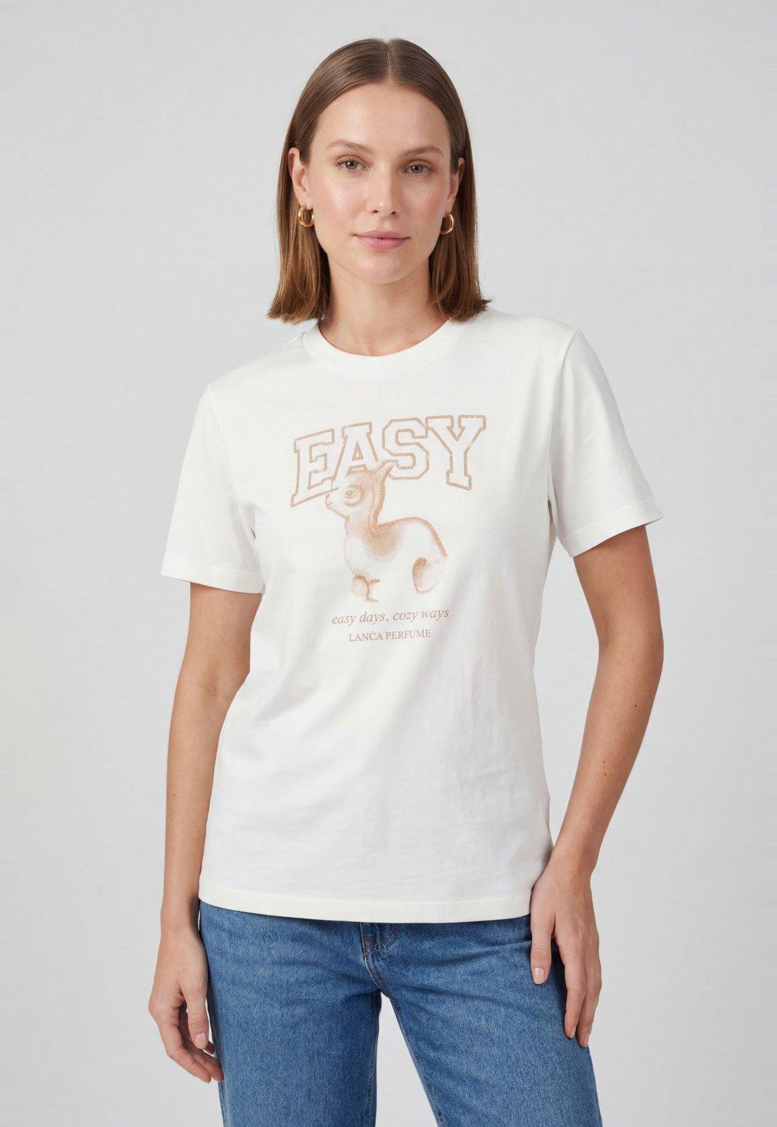 Camiseta Feminina Lança Perfume Gola Redonda Off White