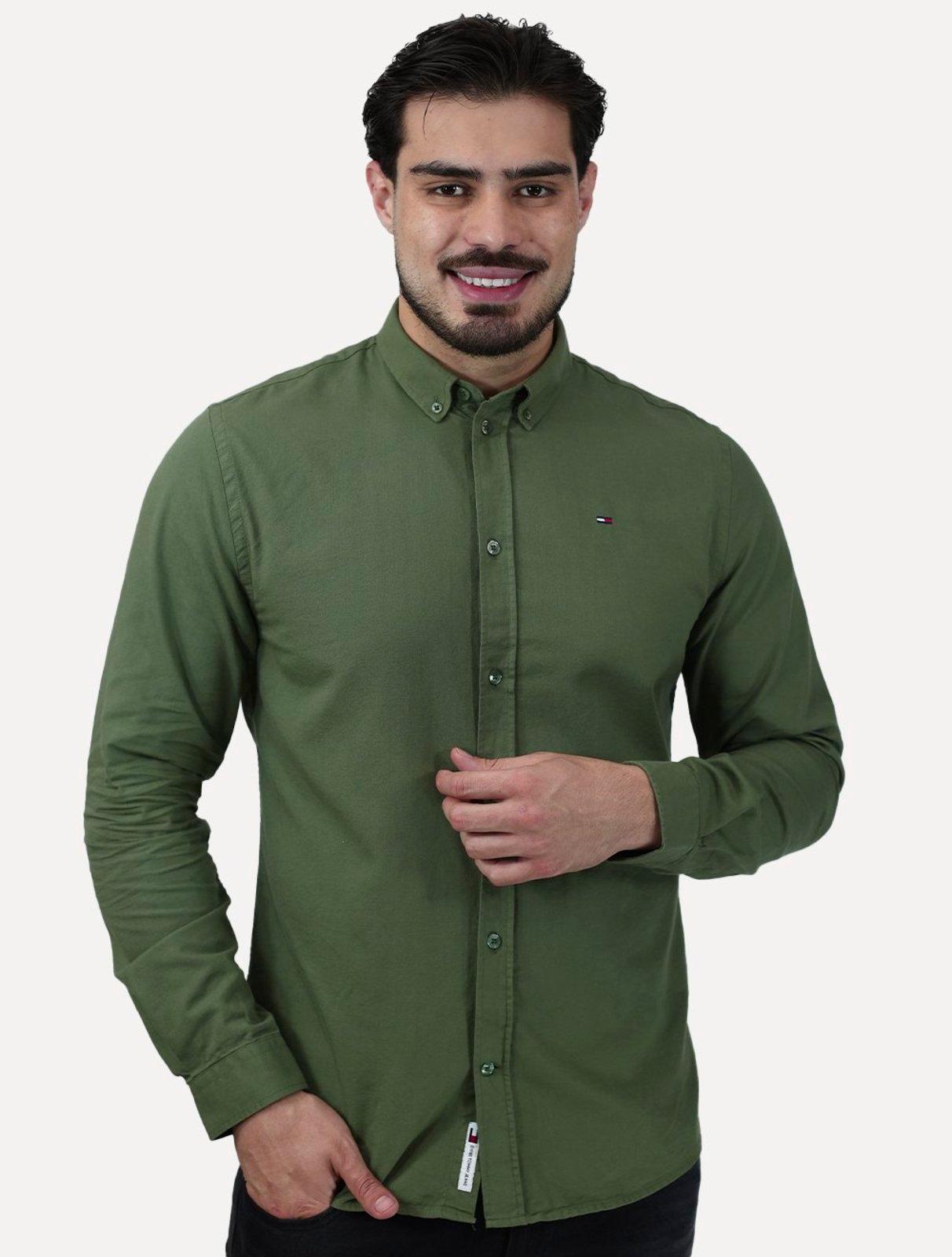 Camisa Tommy Hilfiger Masculina Oxford Regular Verde Sálvia