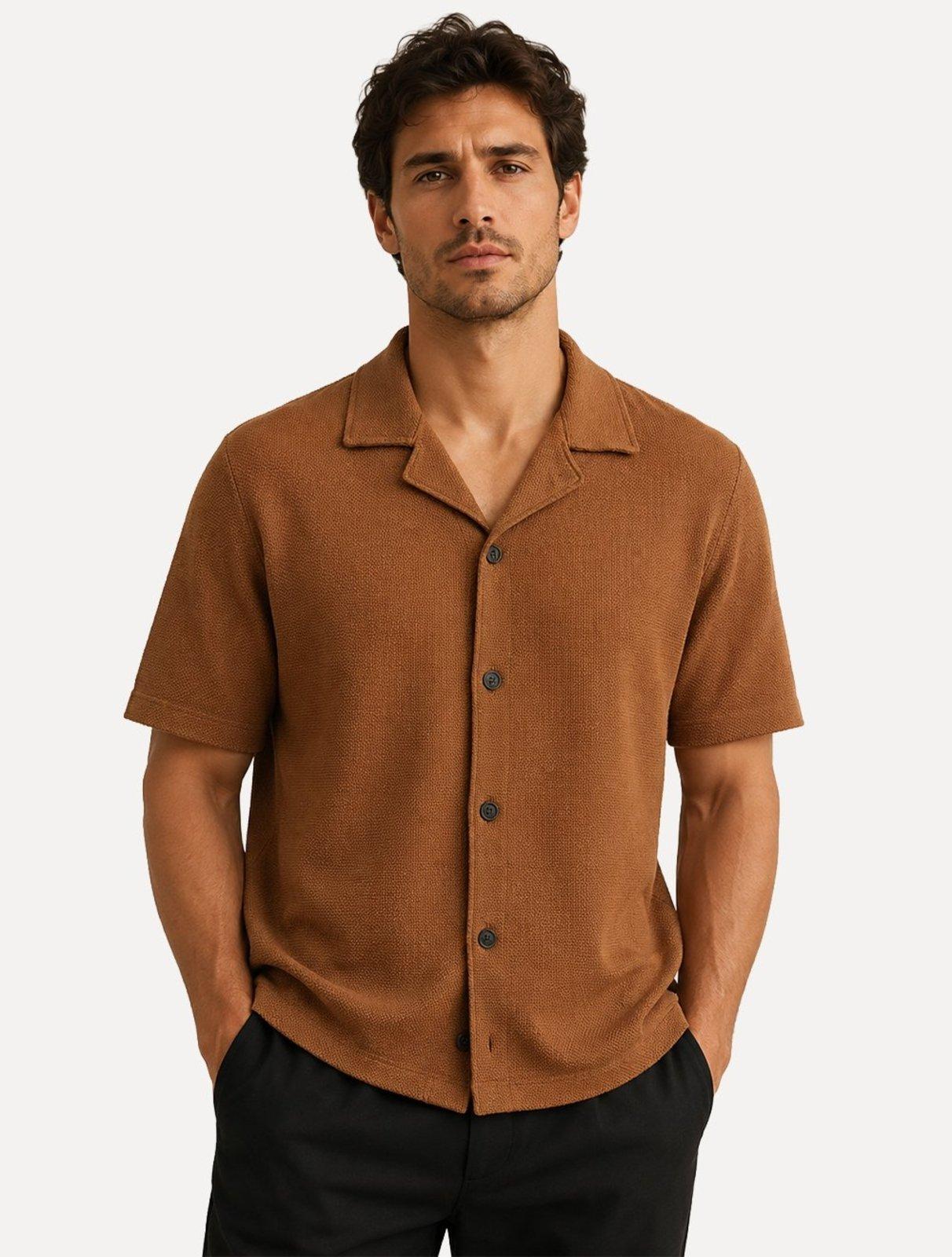 Camisa Aramis Masculina Manga Curta Piquet Bowling Tricot Marrom Terra