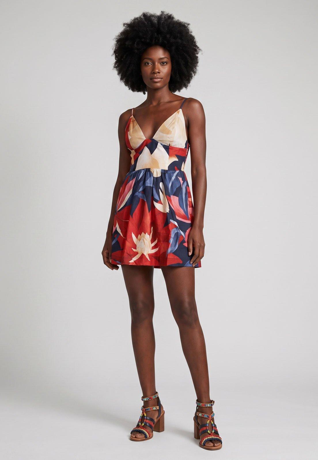 Vestido FARM Curto Estampado Azul