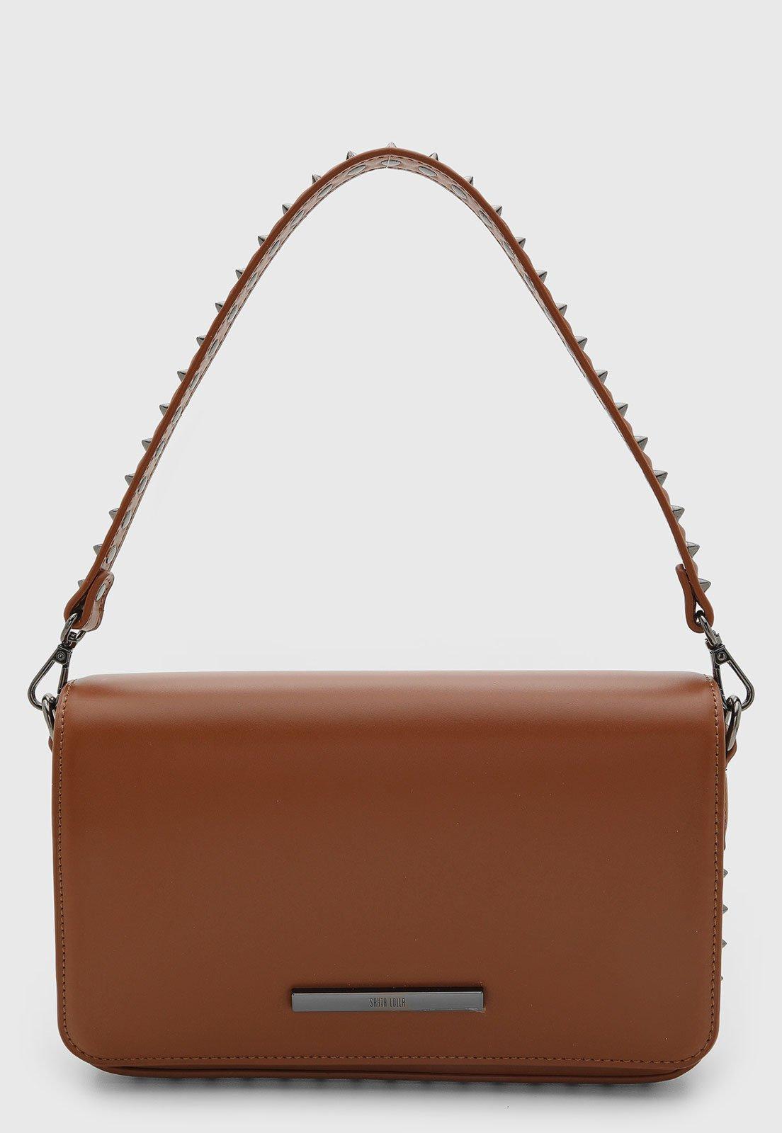 Bolsa Média Feminina Santa Lolla Alça com Tachas Caramelo
