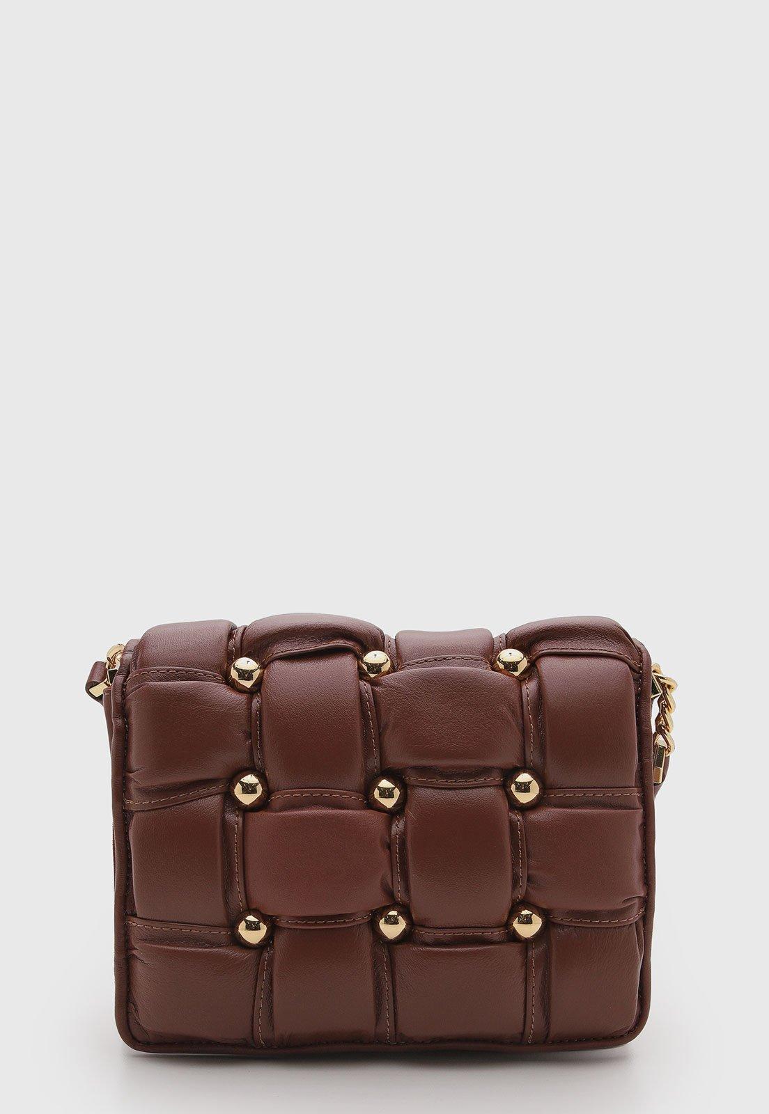 Bolsa Feminina Arezzo Couro Trançada Tachas Marrom