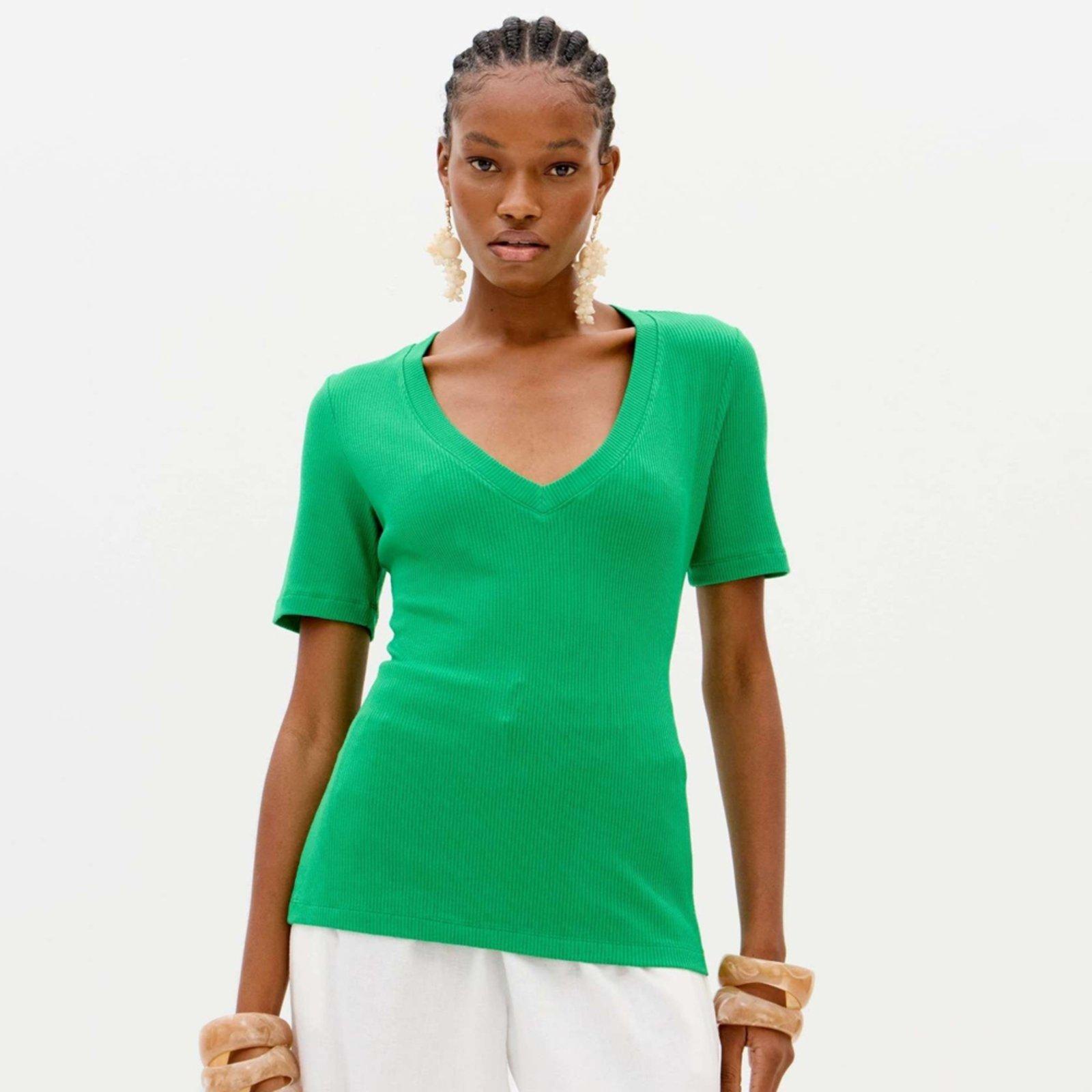 Blusa Lança Perfume Canelada Decote V Ve26 Verde Feminino