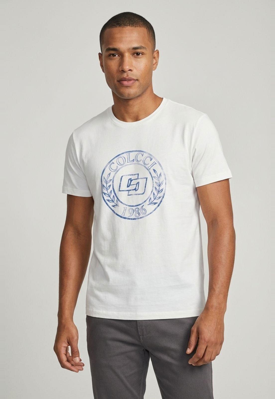 Camiseta Masculina Colcci Estampa Frontal Branca