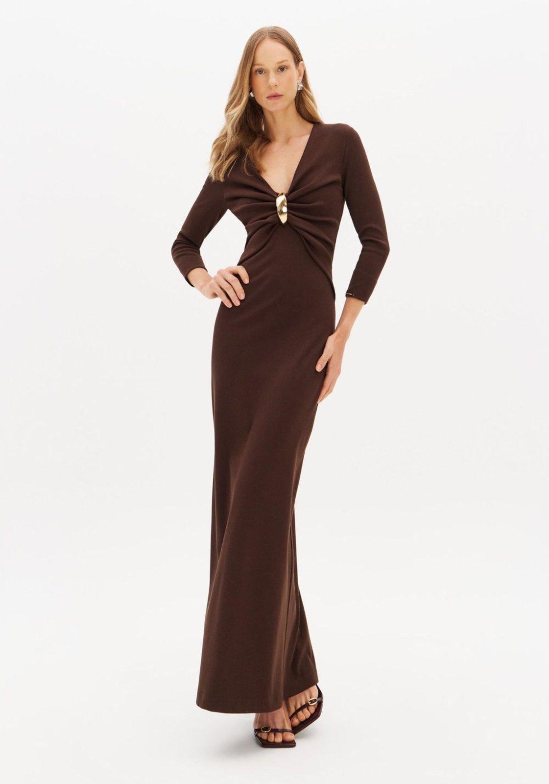 Vestido Super Midi Decote Com Metal Lança Perfume