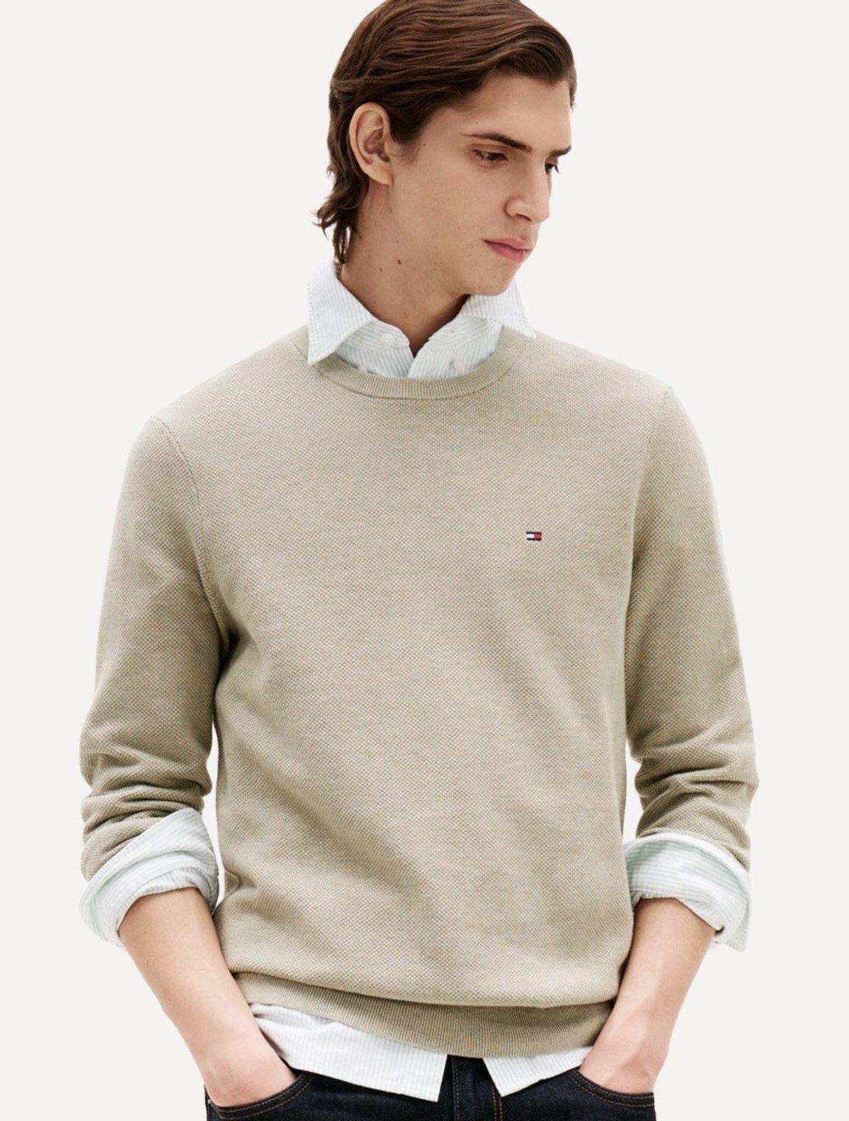 Suéter Tommy Hilfiger Masculino Essential C-Neck Structured Cáqui Mescla