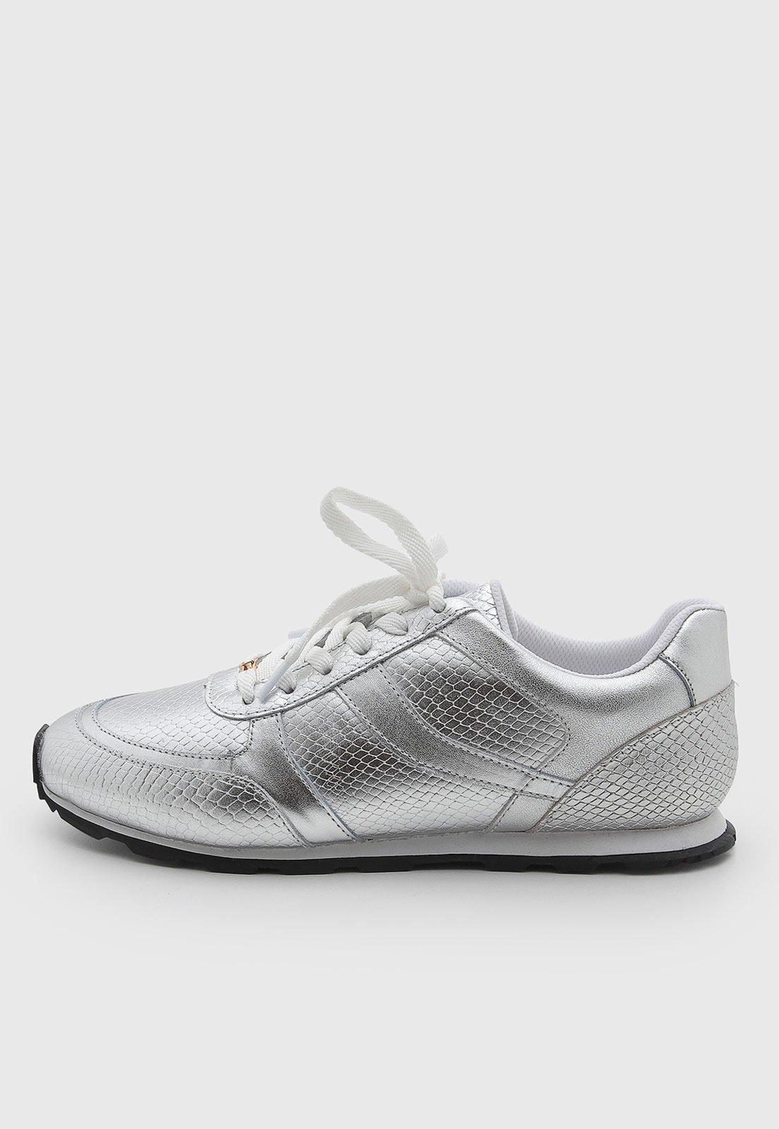 Tênis Feminino Jorge Bischoff Couro Textura Cobra Prata