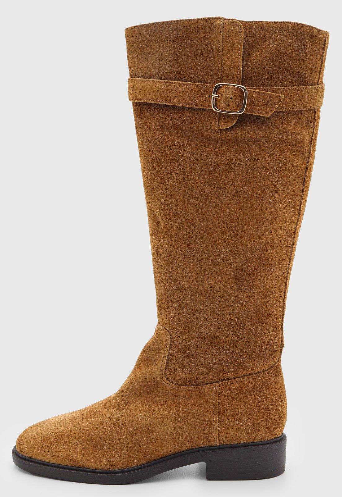 Bota Feminina Arezzo Cano Longo Couro Caramelo