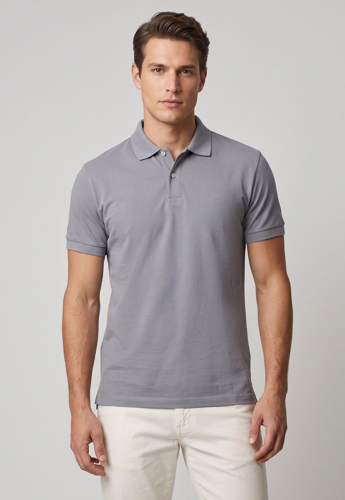 Polo Masculina Aramis Clássica Algodão Cinza
