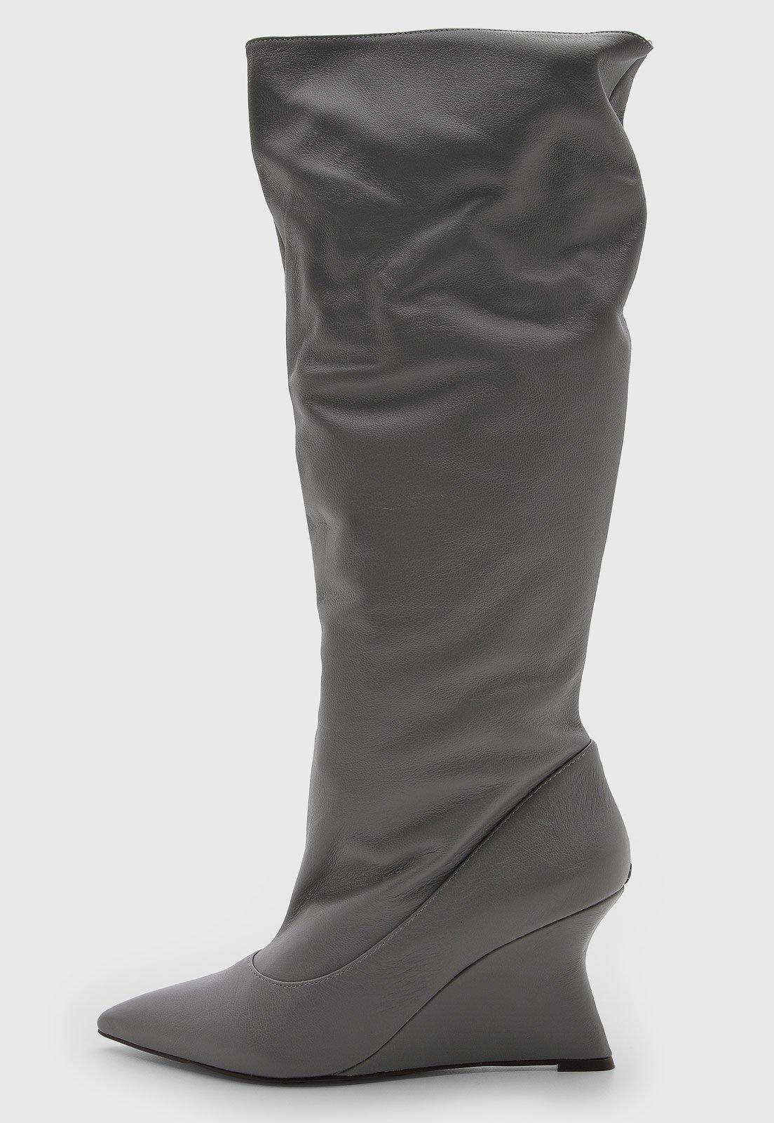 Bota Feminina Capodarte Cano Alto Couro Cinza