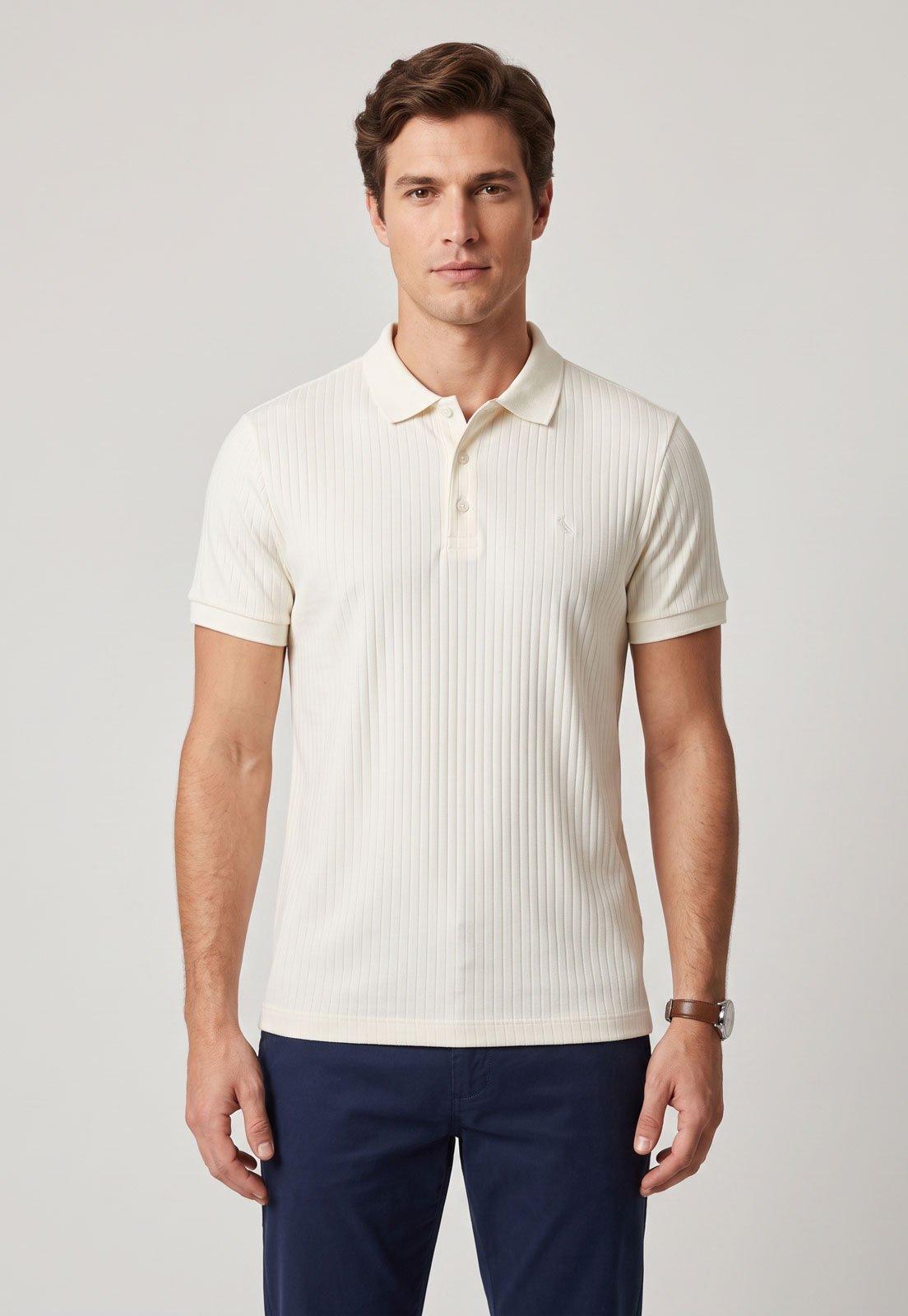 Camisa Polo Masculina Reserva Slim Canelada Branca
