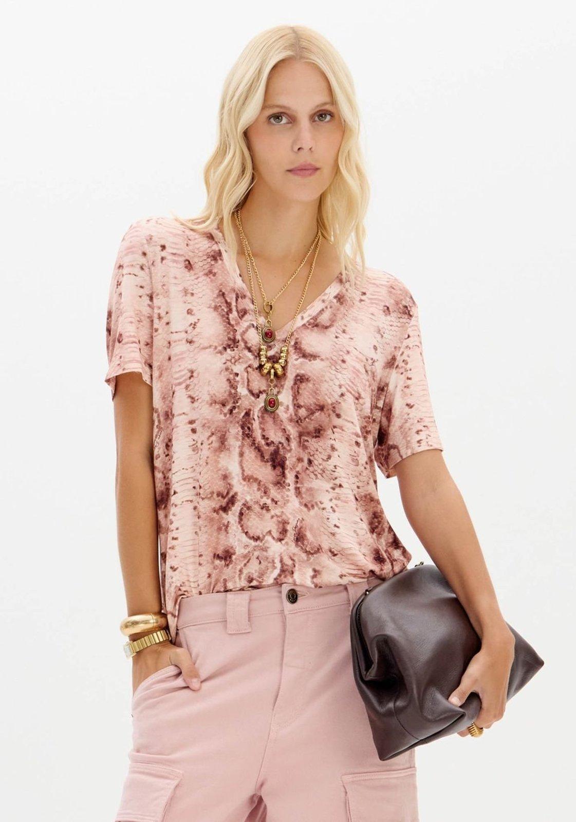 Blusa Com Decote V Estampada Lança Perfume