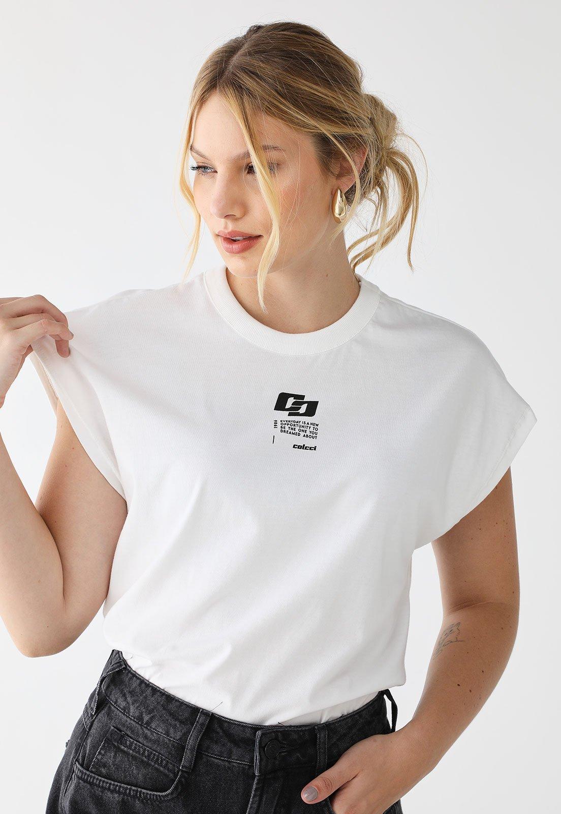 Camiseta Colcci Reta Logo Off-White