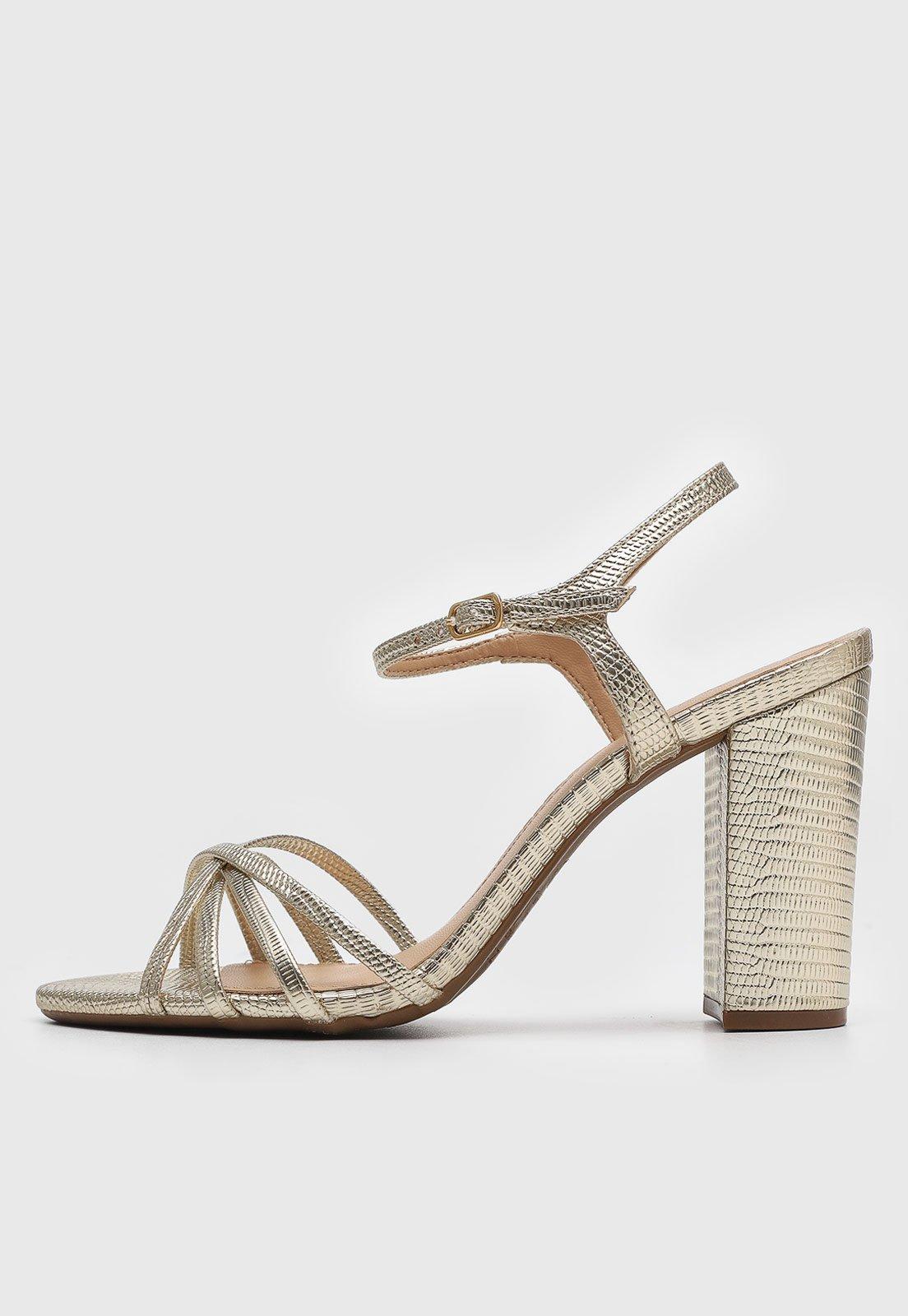Sandália Feminina Arezzo Tiras Dourada