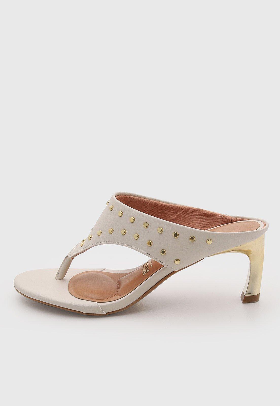 Sandália Feminina Vizzano Salto Médio Tachas Off-White