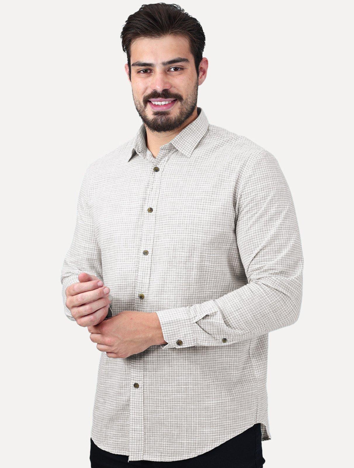 Camisa Aramis Masculina Regular Mini Xadrez Mescla Branco/Cinza