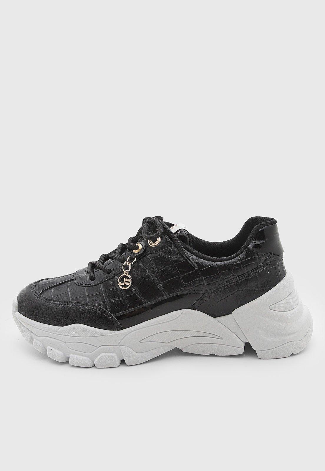 Tênis Feminino Jorge Bischoff Couro Croco Preto