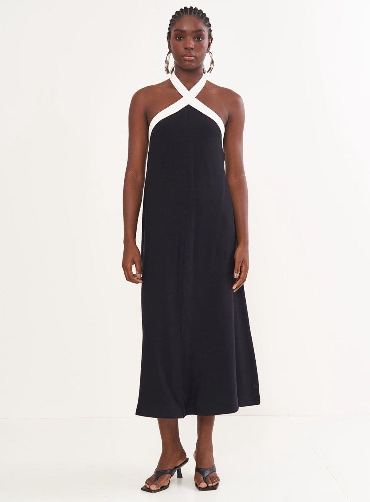 Vestido Midi Halter Com Amarração Colcci Preto