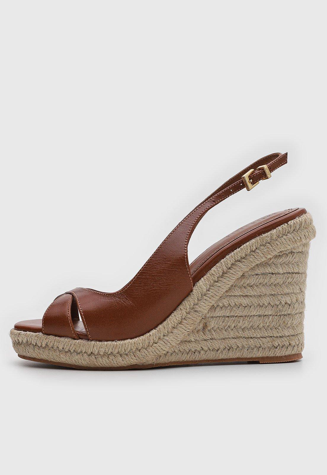 Sandália Feminina Santa Lolla Salto Anabela Corda Marrom