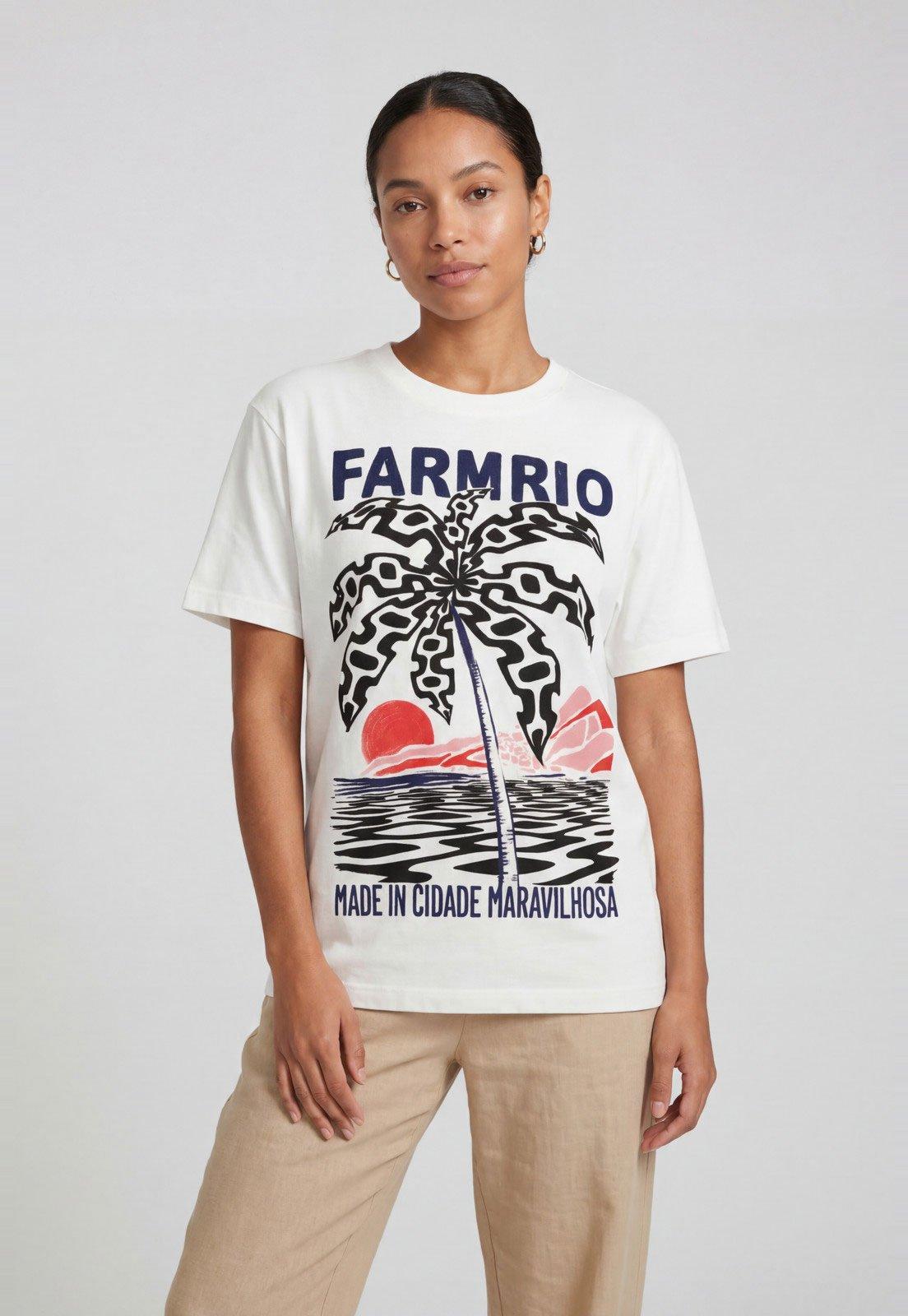 Camiseta Feminina FARM Estampa Palmeira Branca