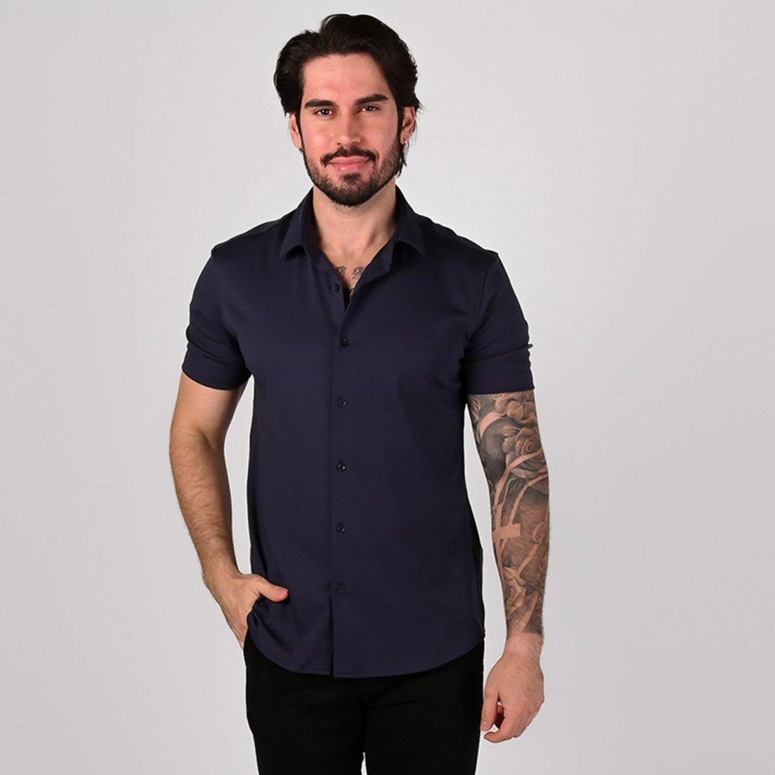 Camisa Aramis Slim Malha Itália Manga Curta Azul Marinho